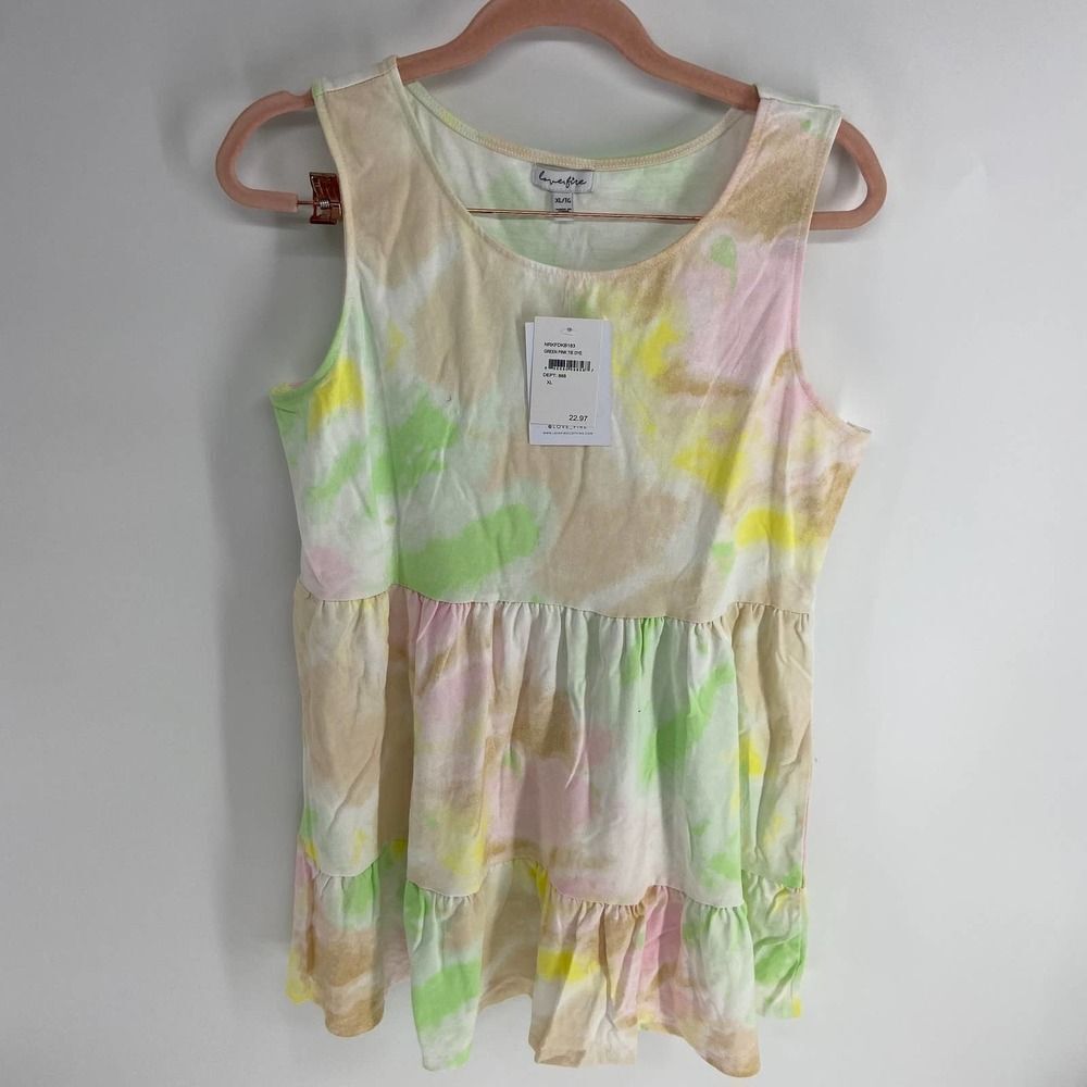 Love, Fire Womens XL NWT pastel tiedye pink white sleeveless babydoll tunic top - Picture 5 of 5